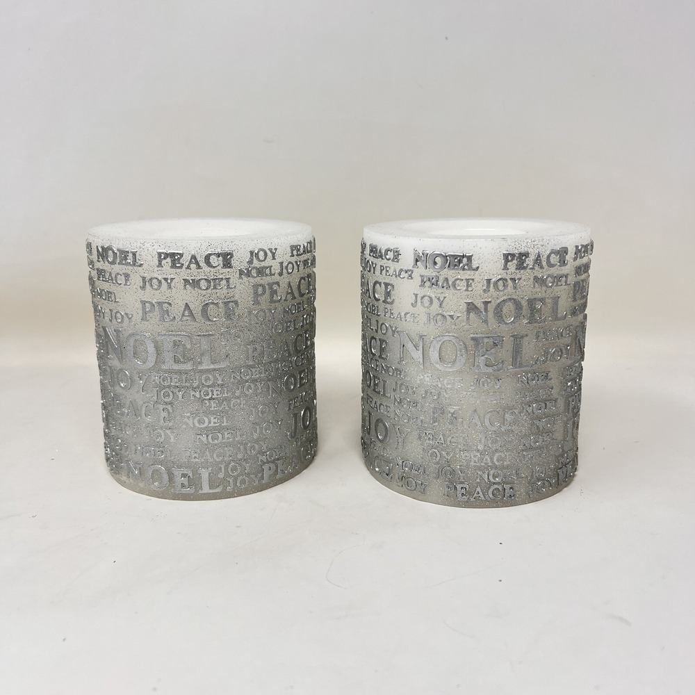 Hallmark Christmas Phrases Glitter Pillar Flameless Vanilla Candle 2 Set
